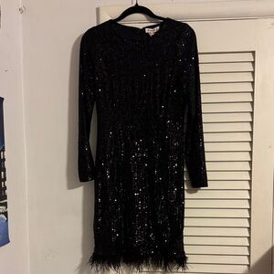 Black Sequin Long Sleeve Dress